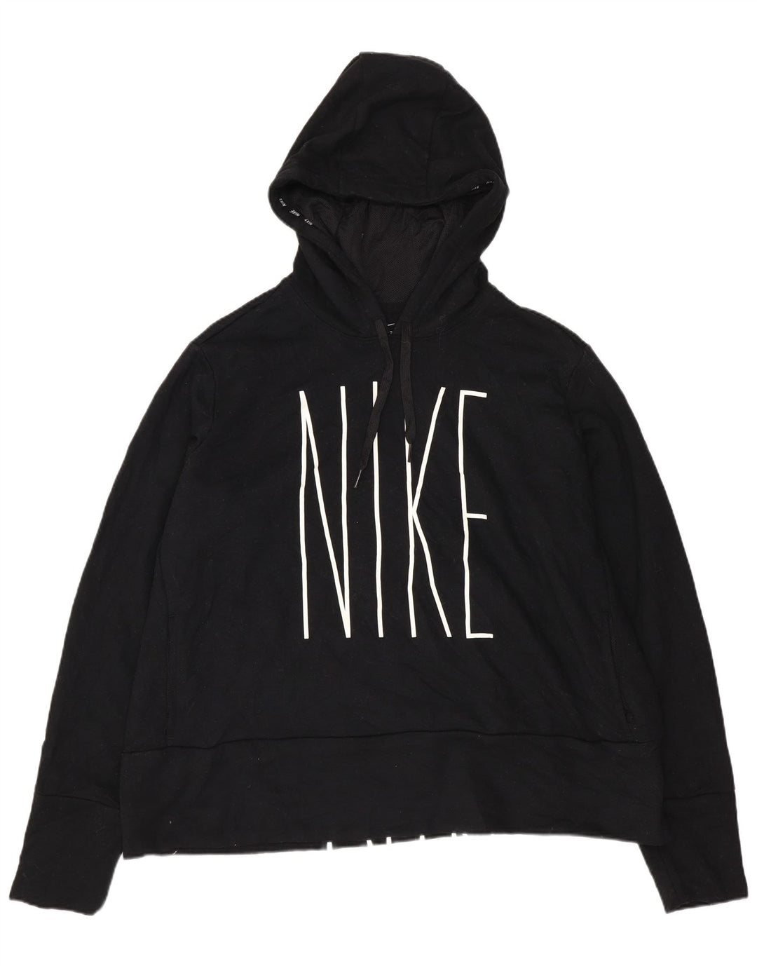 Nike - Sudadera con capucha para mujer, diseño gráfico de gran tamaño, talla 40, XL, poliéster negro