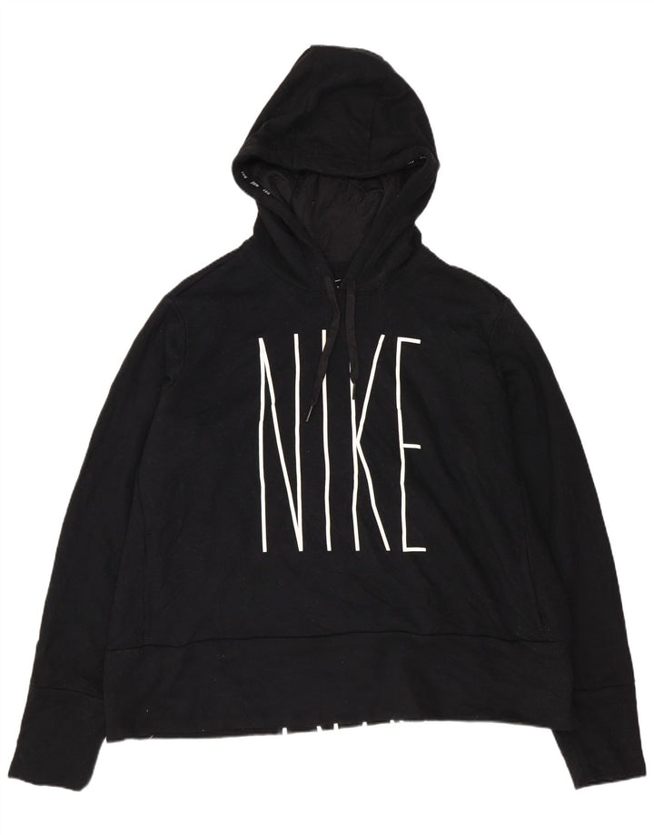 Nike - Sudadera con capucha para mujer, diseño gráfico de gran tamaño, talla 40, XL, poliéster negro