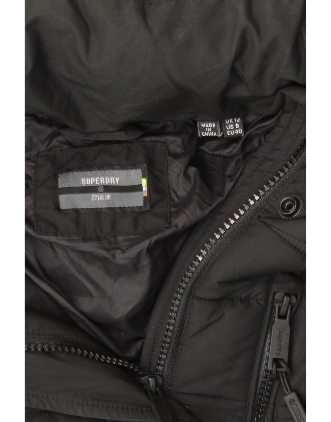 Superdry Chaqueta Acolchada Con Capucha Para Mujer UK 42 Mediano Negro Poliéster
