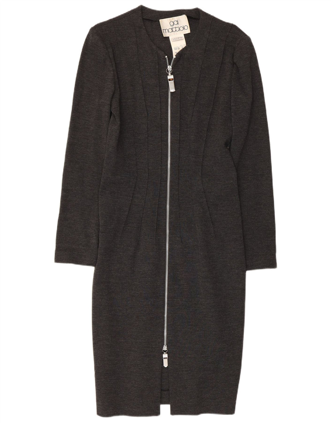 GAI MATTIOLO Vestido ajustado de manga larga para mujer UK 46 Lana virgen gris grande