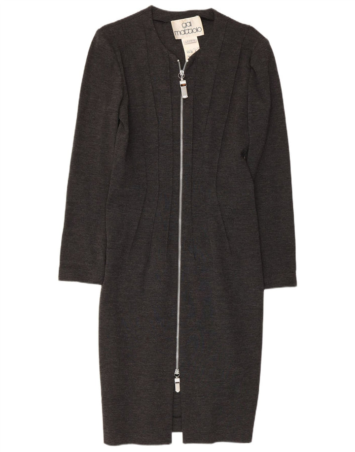 GAI MATTIOLO Vestido ajustado de manga larga para mujer UK 46 Lana virgen gris grande