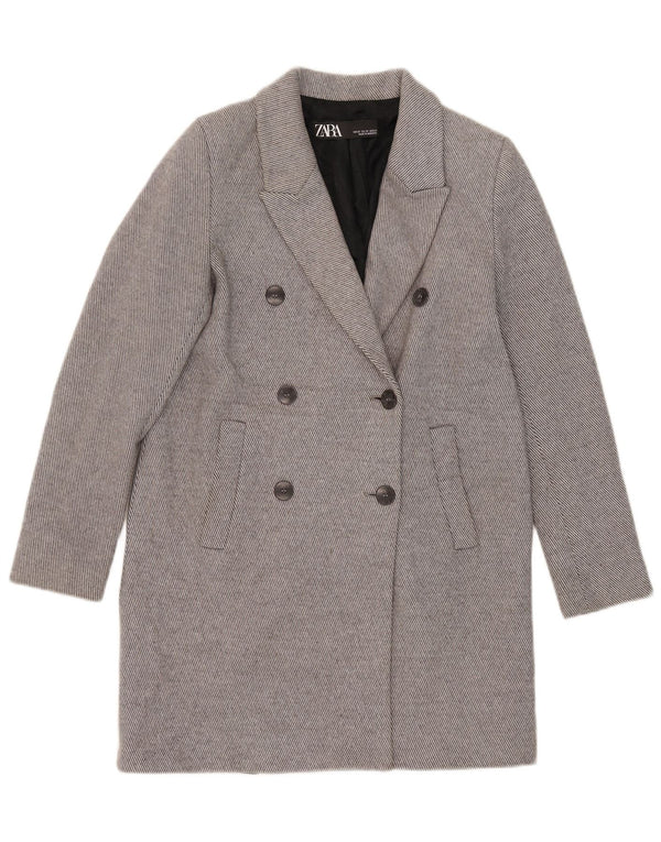 Zara Abrigo de doble botonadura de corte holgado para mujer UK 6 XS Algodón gris a rayas