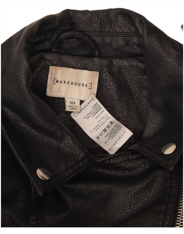 Warehouse Chaqueta motera de piel sintética para mujer UK 10 Small Poliuretano negro