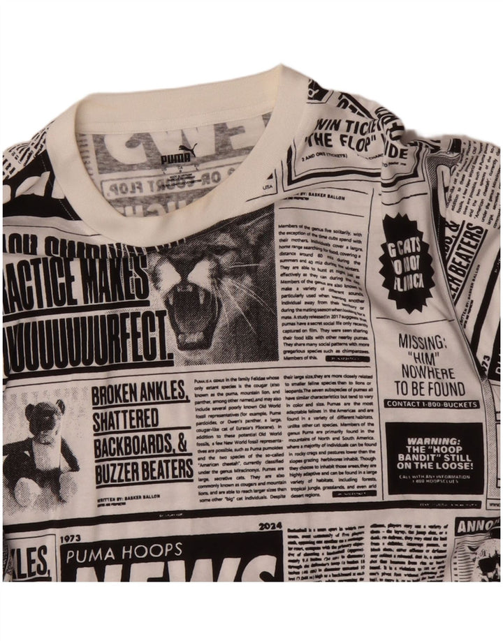 Puma Mens Periódico Gráfico Top Manga Larga Grande Algodón Blanco