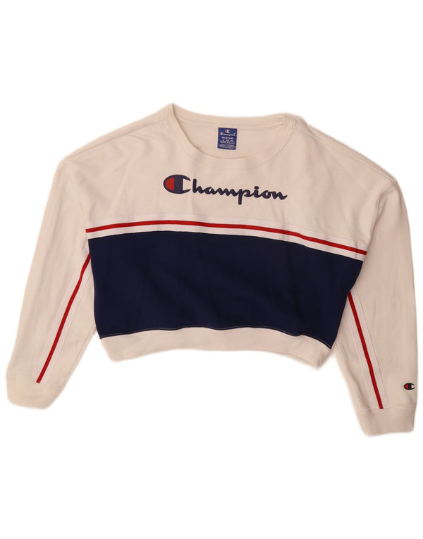 Champion Sudadera Corta para Mujer Jersey UK 44 Mediano Blanco Colorblock