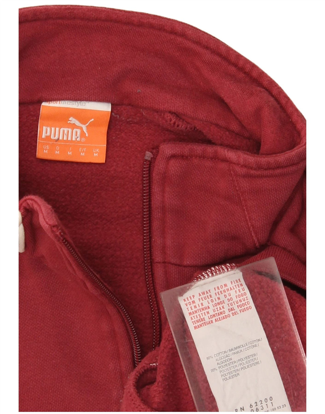 Puma Hombre Zip Neck Sudadera Jumper Medium Borgoña Algodón