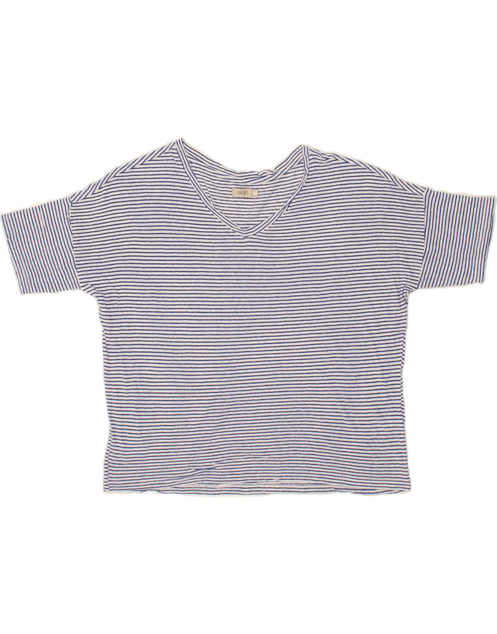 DACK'S Womens Oversized Crop T-Shirt Top UK 10 Small Blue Striped Vintage Dack's and Second-Hand Dack's from Messina Hembry 