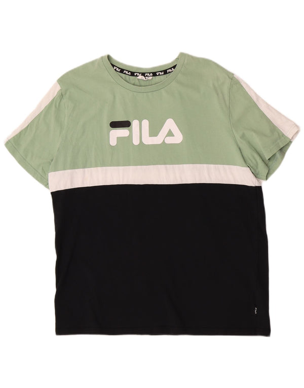Fila Camiseta gráfica para mujer Top UK 40 XL Algodón color block verde