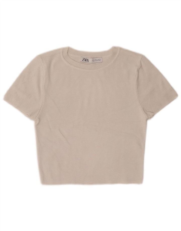 Zara Mujer Crop Top UK 12 Medio Off White Viscosa