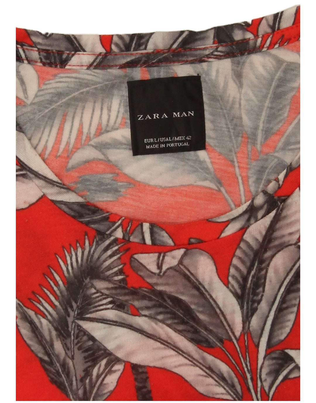 Zara Hombre Camiseta Top Grande Rojo Floral