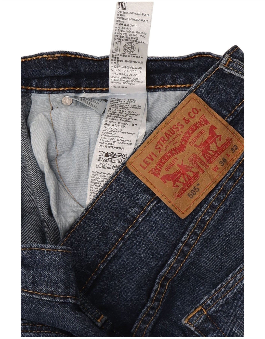 LEVI'S Jeans rectos 505 para hombre W36 L32 Algodón azul marino