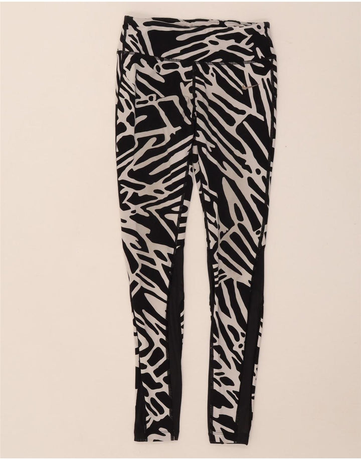 NIKE Leggings Dri Fit con patrón abstracto para mujer, talla 8, nailon negro pequeño