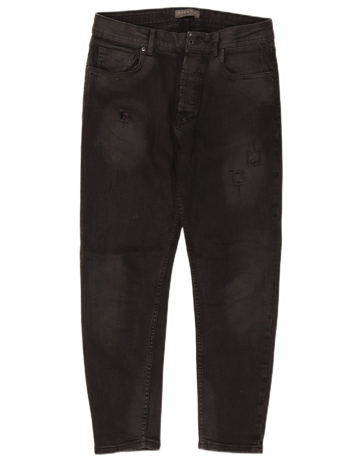 Zara Jeans ajustados desgastados para hombre EU 42 Large W32 L26 Negro
