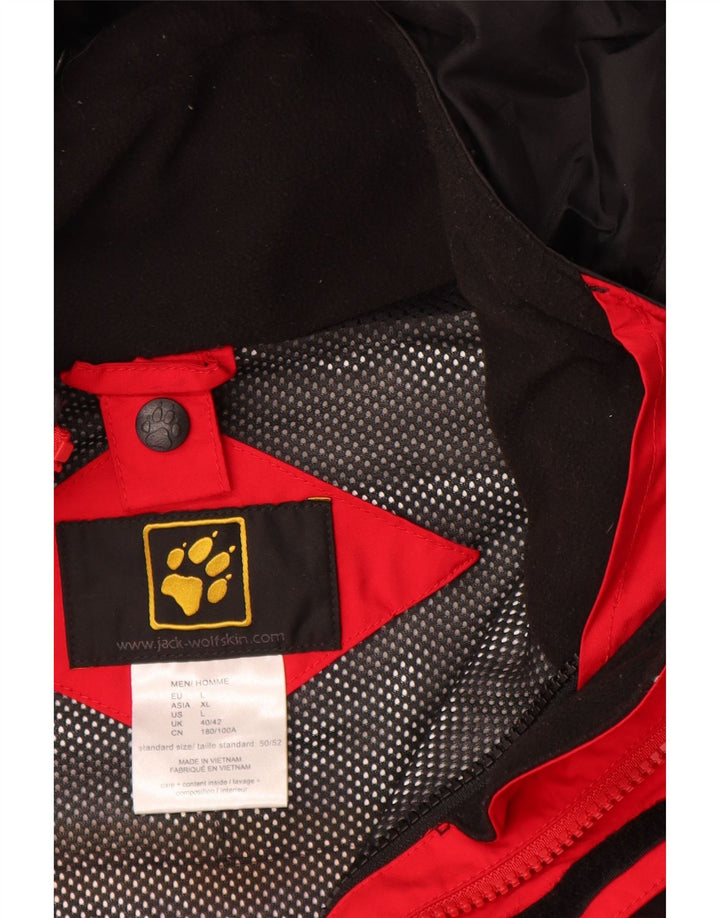 JACK WOLFSKIN Chaqueta impermeable con capucha para hombre UK 40/42 Large Red Colourblock