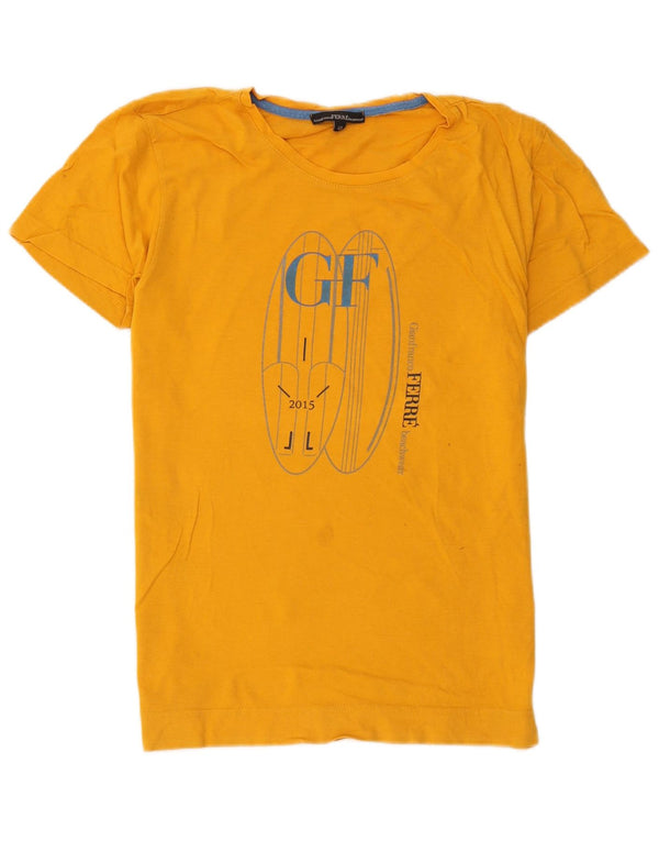 Gianfranco Ferre Camiseta gráfica para hombre Top IT 48 Small Amarillo Algodón