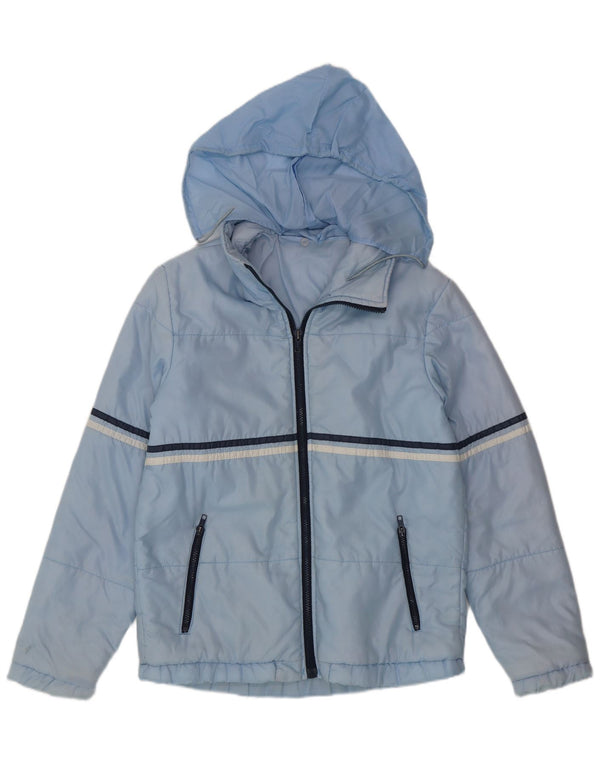 Vintage hombres con capucha chaqueta de lluvia Reino Unido 36 pequeños deportes de poliamida a rayas azules