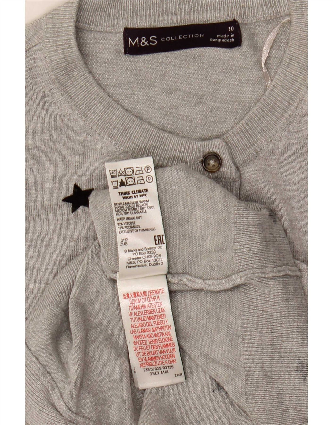 Marks & Spencer Suéter tipo cárdigan corto para mujer UK 10 Small Grey
