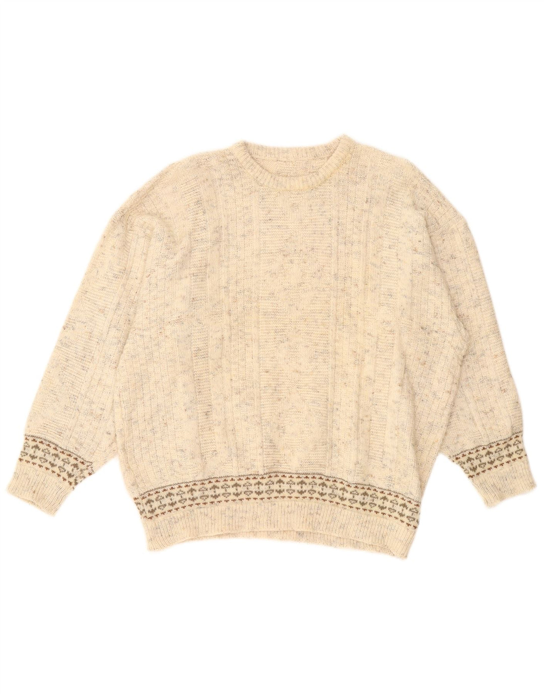 Vintage mujer cuello redondo jersey suéter Reino Unido 20 2XL beige moteado