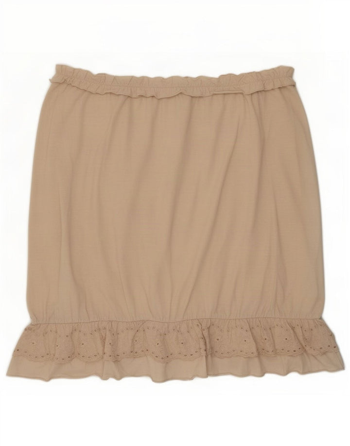 Benetton Top Corto Sin Tirantes Mujer UK 42 Algodón Beige Medio