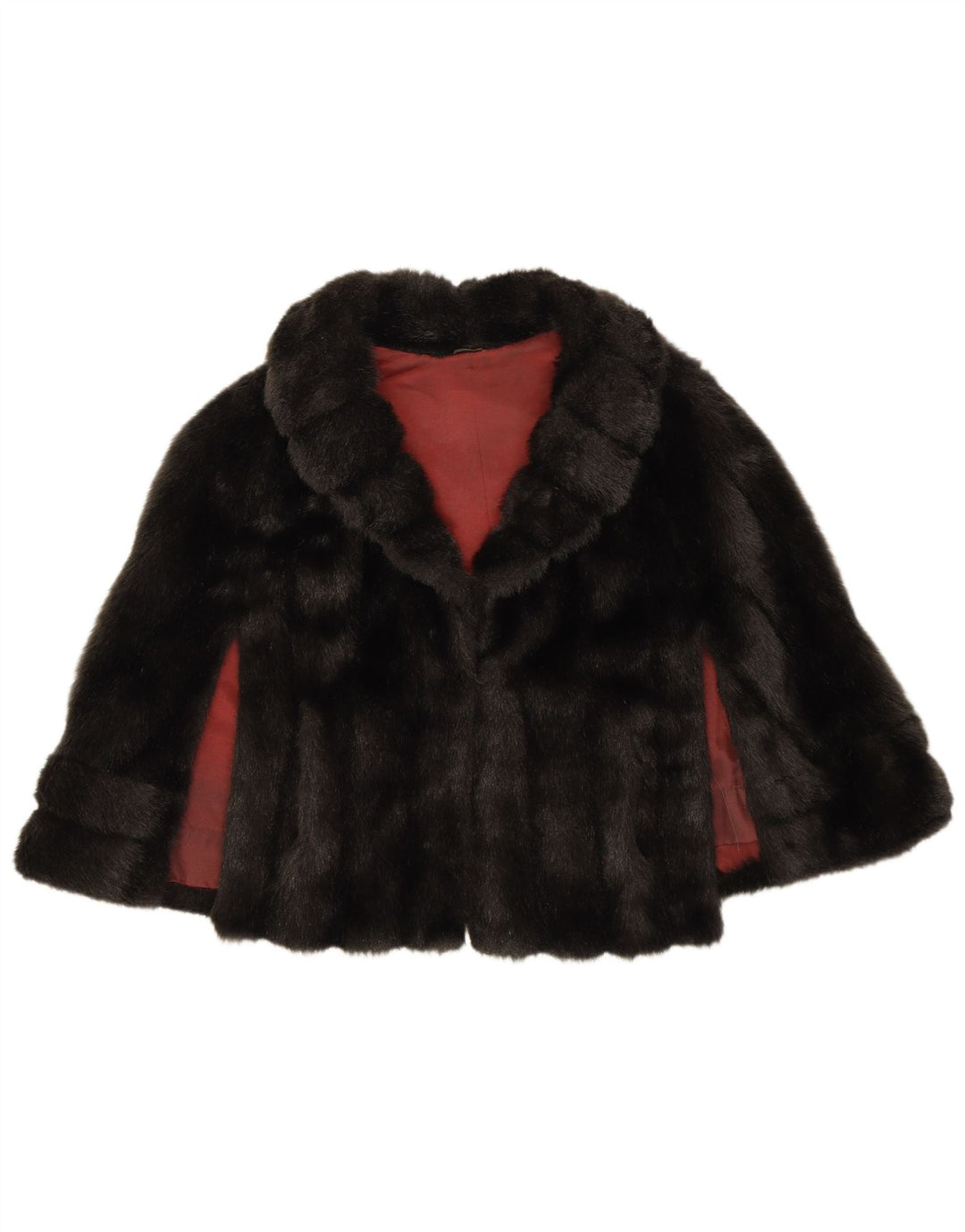 VINTAGE Chaqueta Bolero Poncho de Piel Sintética para Mujer Talla Única Negro