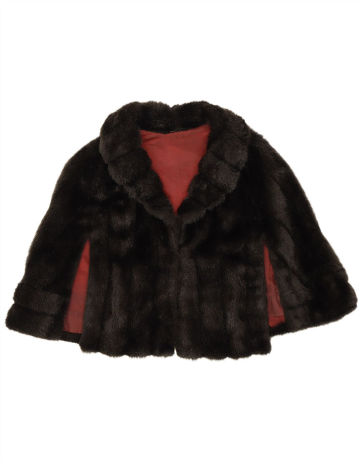 VINTAGE Chaqueta Bolero Poncho de Piel Sintética para Mujer Talla Única Negro