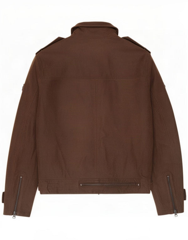 Chaqueta militar de gamuza vintage para hombre UK 36 Small Brown Leather