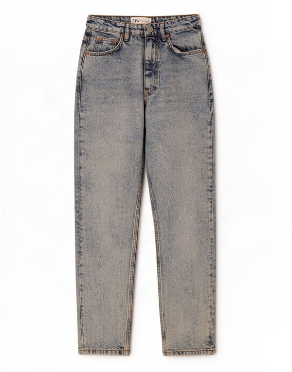 Zara Jeans Cónicos De Cintura Alta Para Mujer EU 34 2XS W24 L27 Algodón Azul