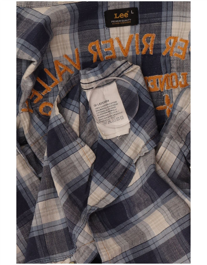 Camisa Estampada De Algodón Con Cuadros Azules Grandes Para Hombre Lee