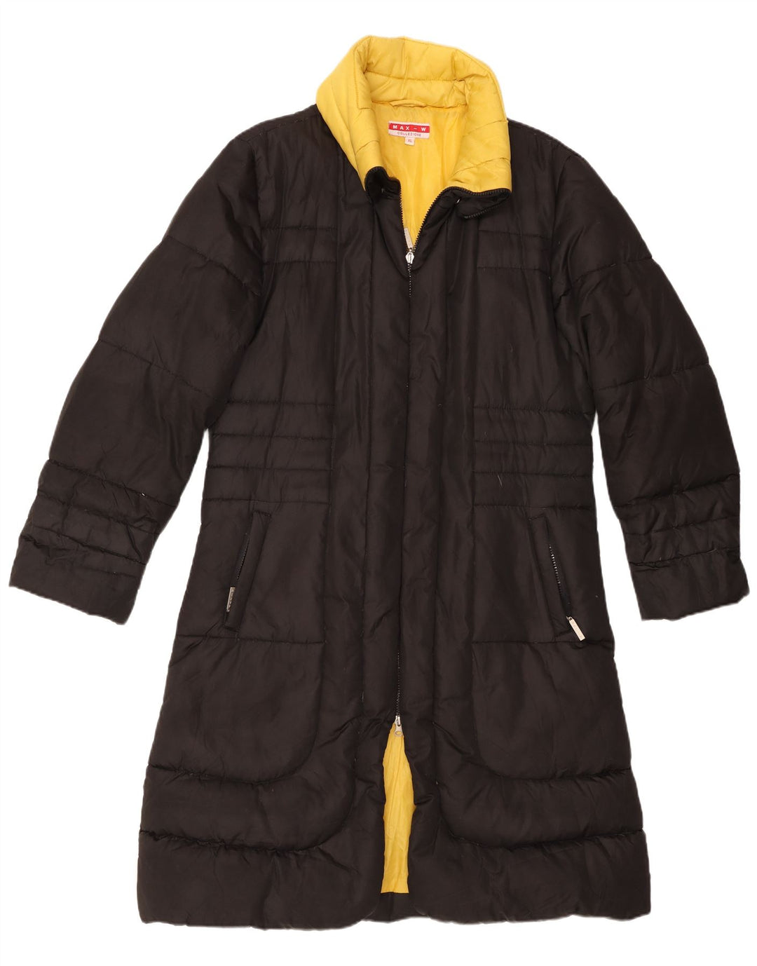 Vintage mujer acolchado abrigo Reino Unido 18 XL poliéster negro