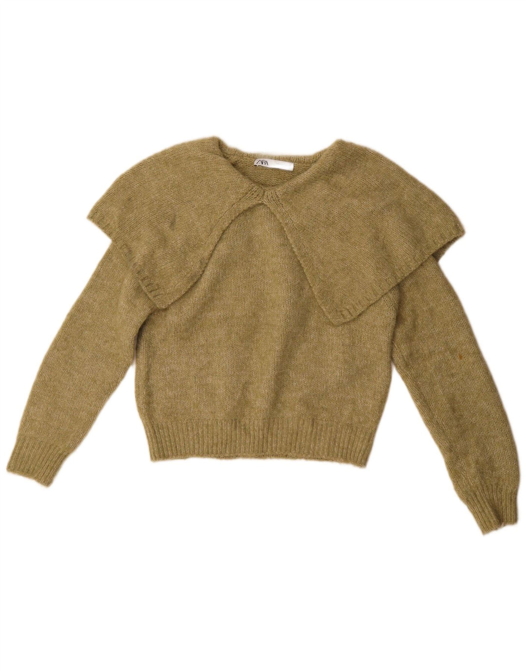 Zara Mujer Jersey De Cuello Polo De Gran Tamaño UK 44 Poliéster Caqui Mediano