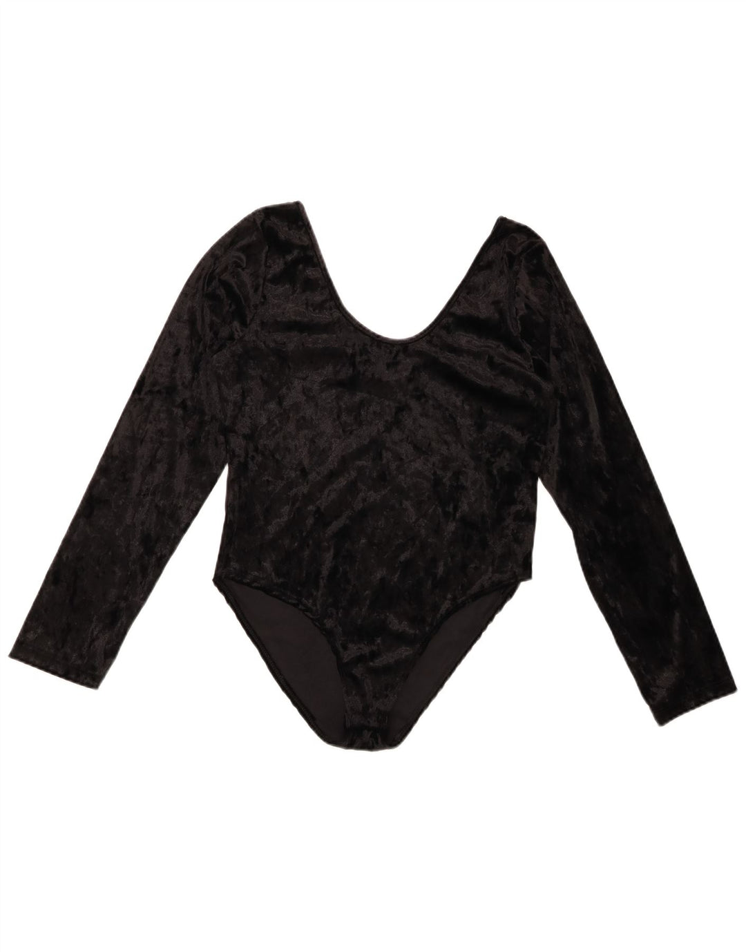 VINTAGE Mujer Velour Manga Larga Body UK 10 Pequeño Poliéster Negro