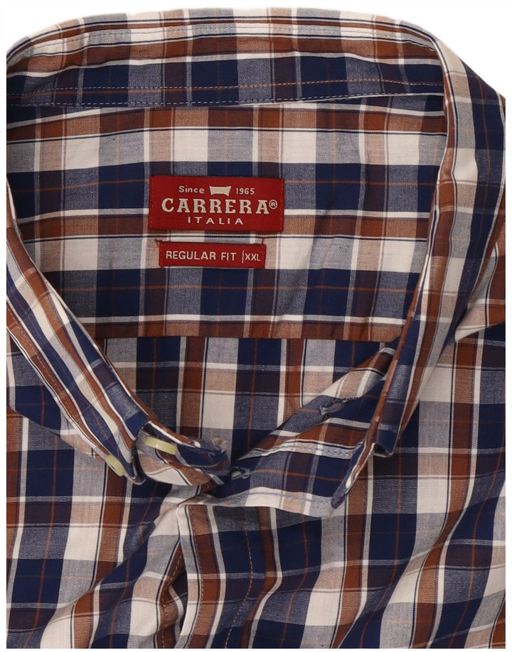 Carrera Camisa de manga corta para hombre de ajuste regular 2XL Azul marino a cuadros