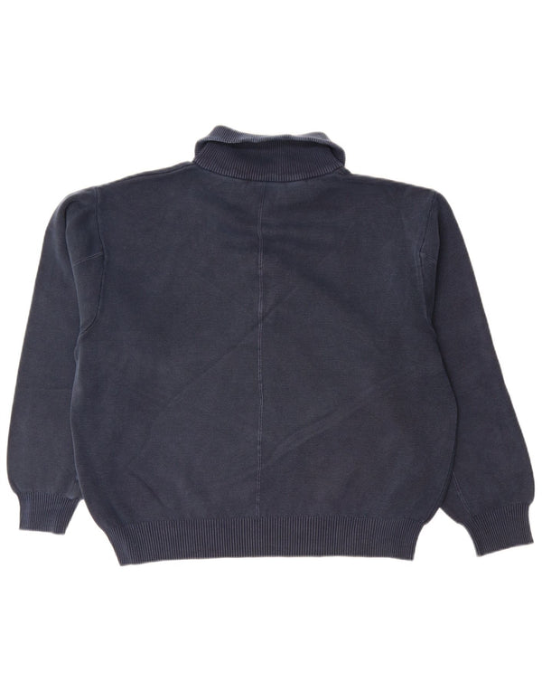 Zara Hombre Loose Fit Polo Neck Jumper Sweater Medio Azul Marino Algodón