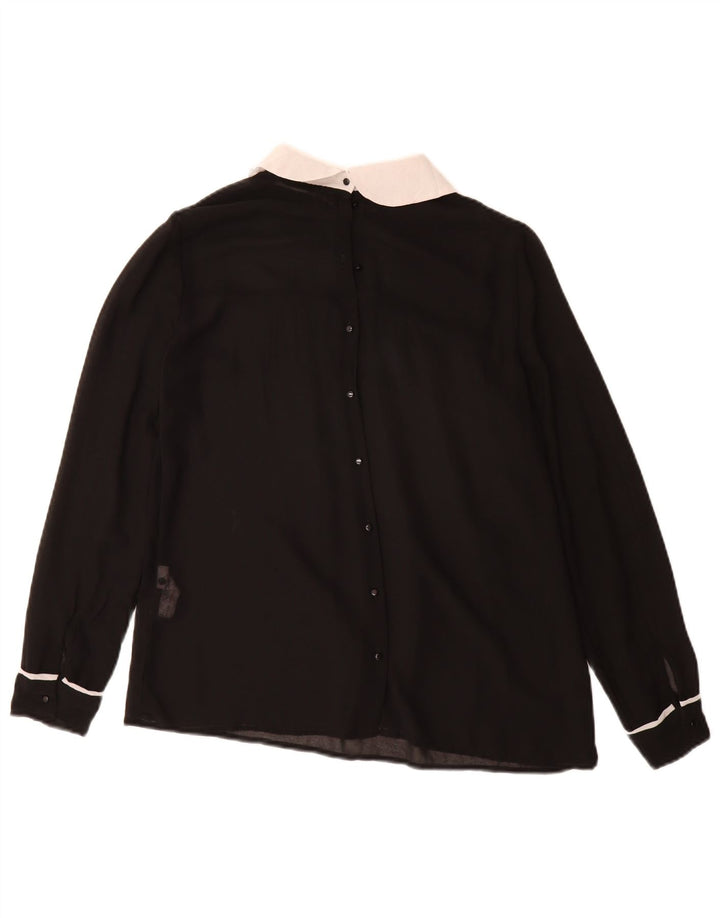 Zara Mujer Blusa Camisa UK 10 Small Poliéster Negro