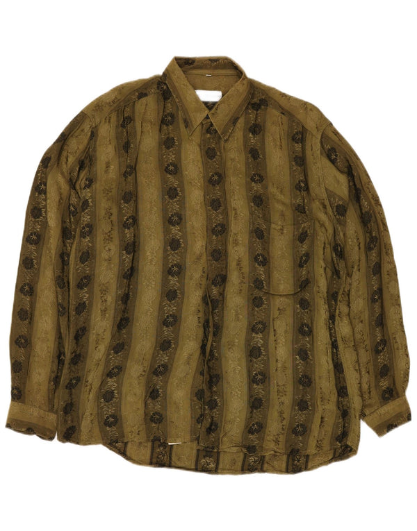 VINTAGE Camisa para hombre Grande Caqui Floral Viscosa