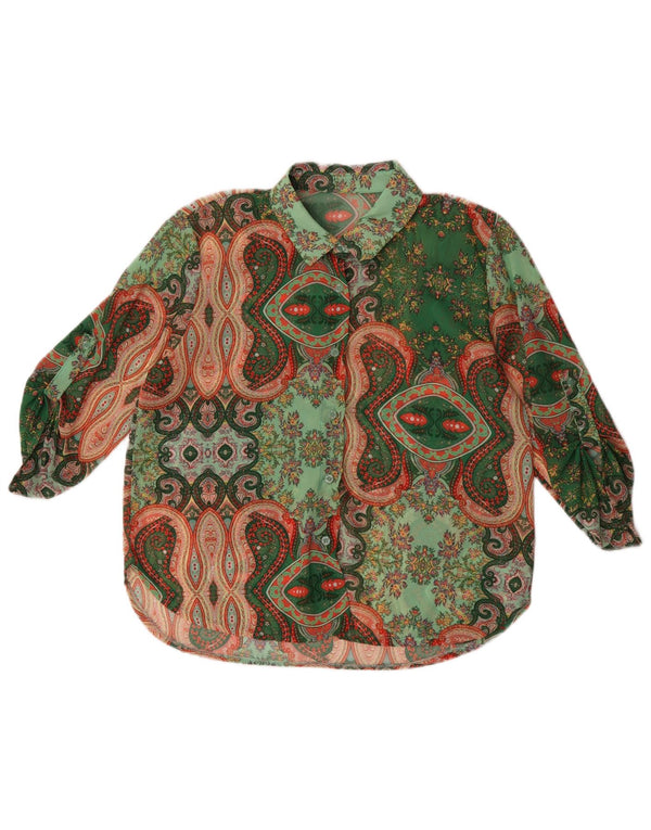 Vintage Womens See Through Shirt Blouse UK 16 Large Green Paisley