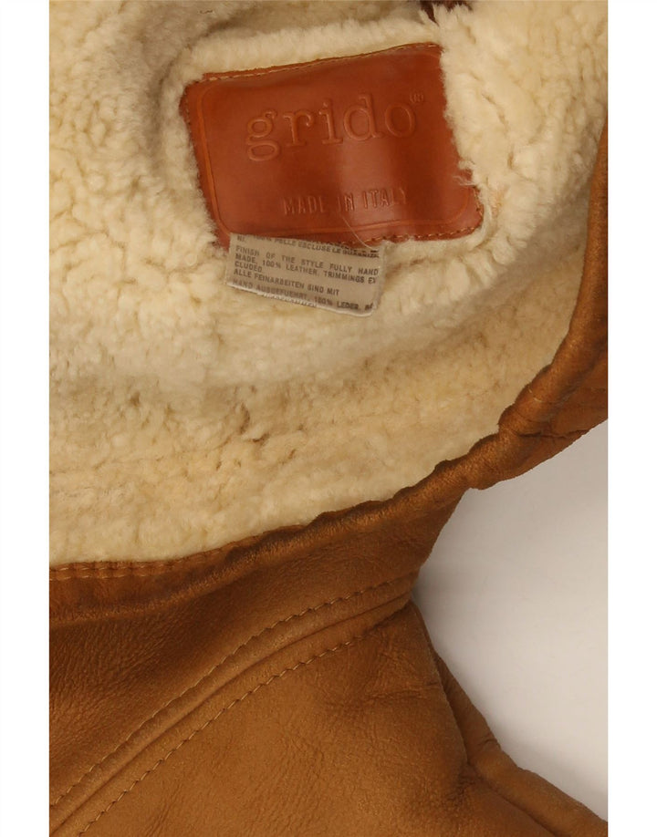 Vintage hombres shearling chaqueta Reino Unido 40 cuero marrón grande