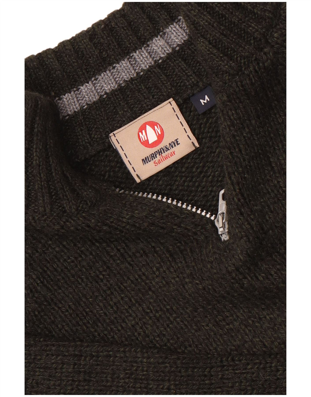 Murphy & Nye Jersey con cuello y cremallera para hombre, color verde medio, a rayas