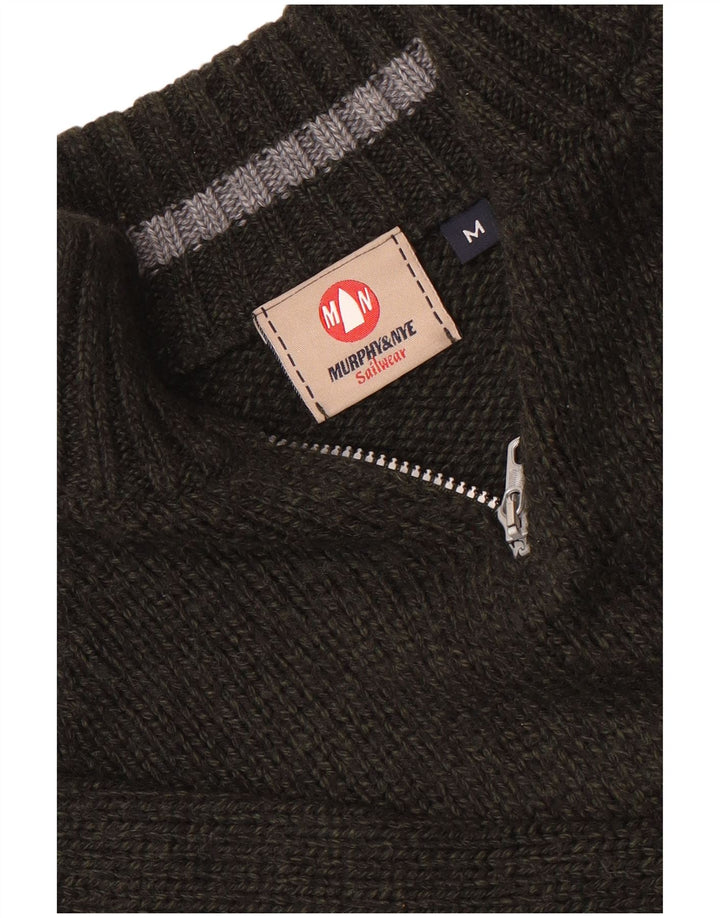 Murphy & Nye Jersey con cuello y cremallera para hombre, color verde medio, a rayas