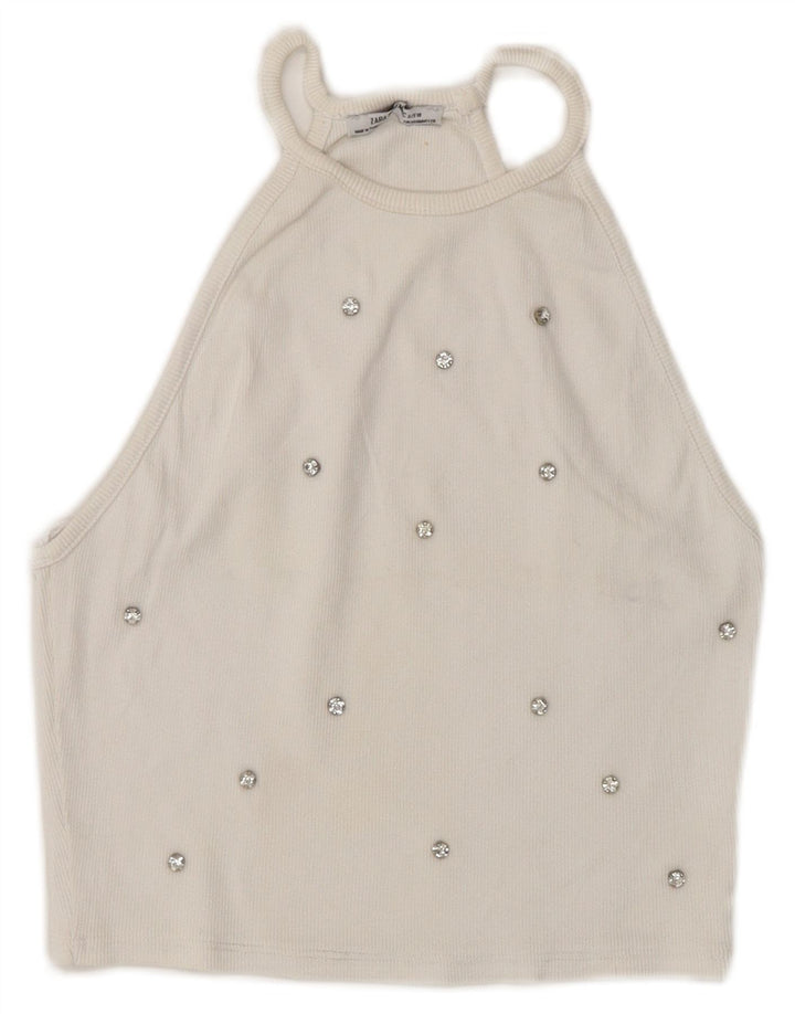 Zara Mujer Crop Halter Top UK 8 Small Blanco