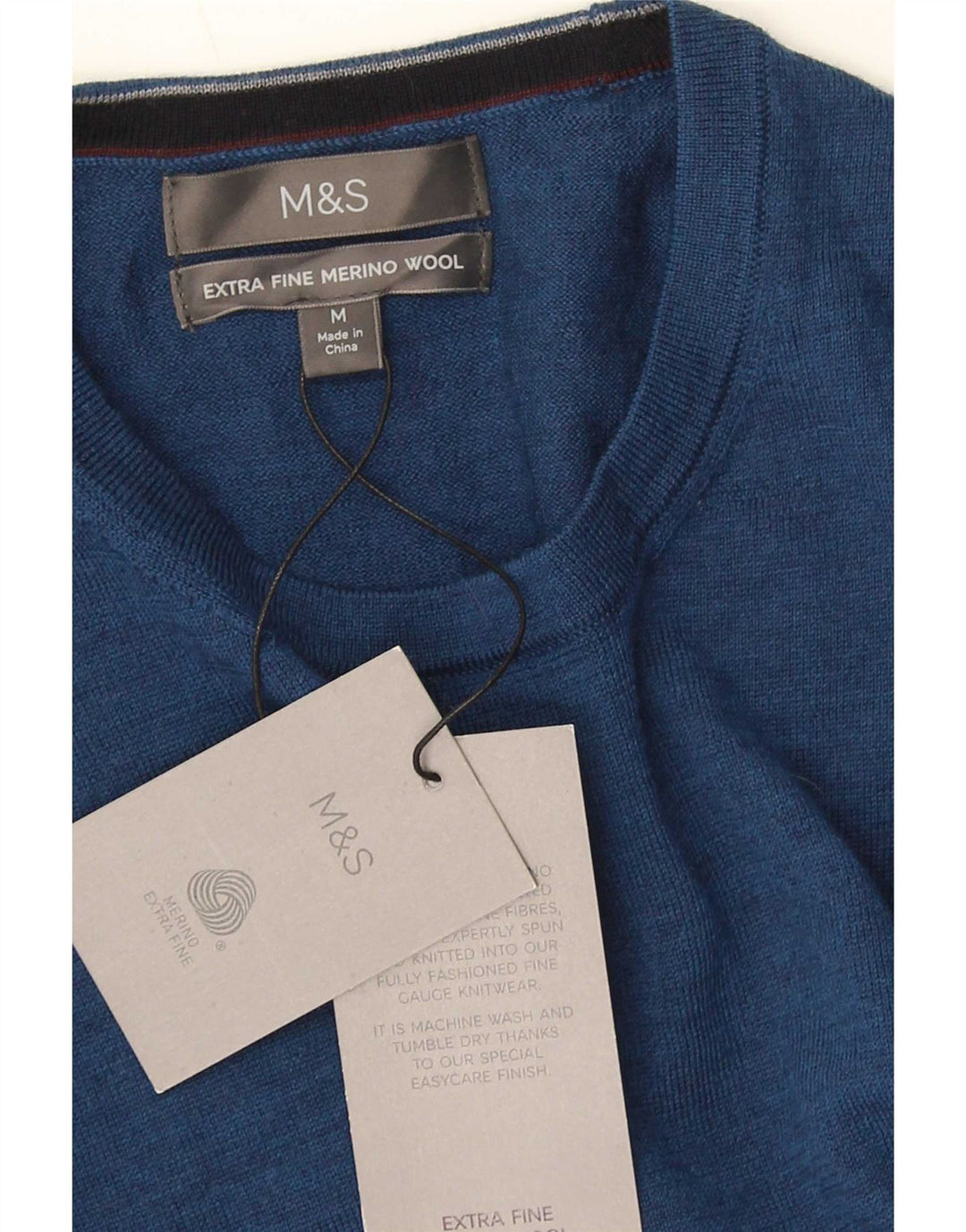 Marks & Spencer Jersey de cuello redondo para hombre de lana merino azul medio