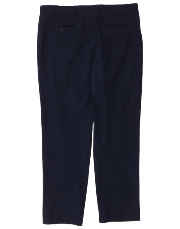 Marks & Spencer Pantalones casuales de corte regular para hombre W36 L31 Lana azul marino