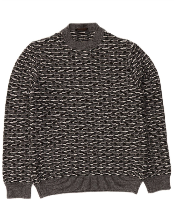 RELIVE Jersey de cuello redondo para hombre IT 46 Small Grey Stripe Wool