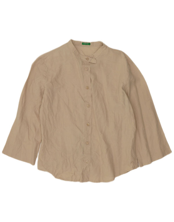 Benetton Blusa Camisera De Manga 3/4 Mujer UK 46 Large Beige Ramie