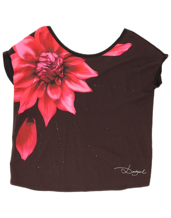 DESIGUAL Camiseta gráfica extragrande para mujer UK 44 Medium Black Floral