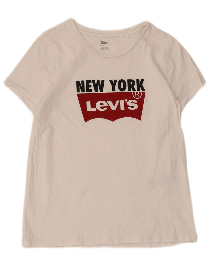 Levi's Camiseta gráfica para mujer Top UK 12 Medium White Cotton