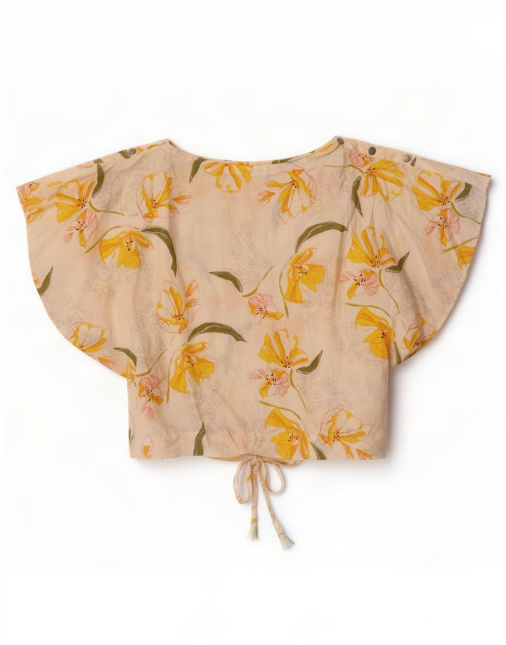 Zara Mujer Crop Blusa Top Reino Unido 40 Mediano Blanco Floral Lyocell