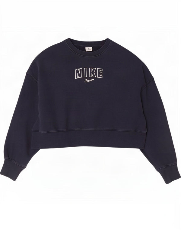Nike Mujer Oversize Crop Graphic Sudadera Jumper UK 10 Small Azul Marino