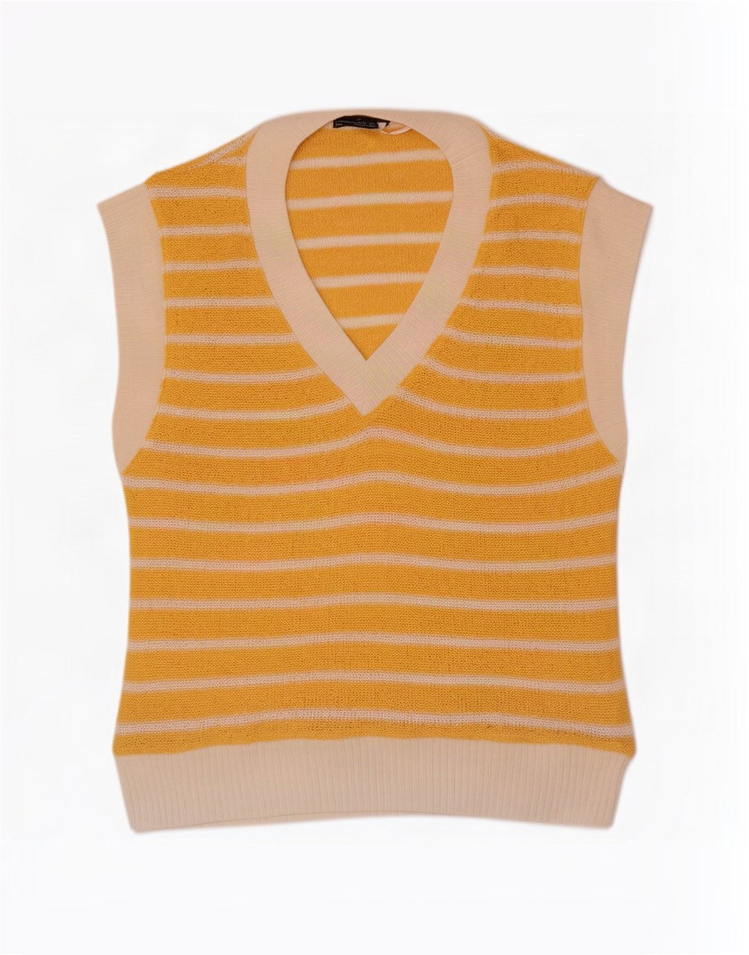 Zara - Camiseta sin mangas para mujer, talla 40, poliéster a rayas amarillas medianas