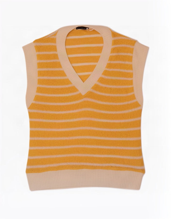 Zara - Camiseta sin mangas para mujer, talla 40, poliéster a rayas amarillas medianas